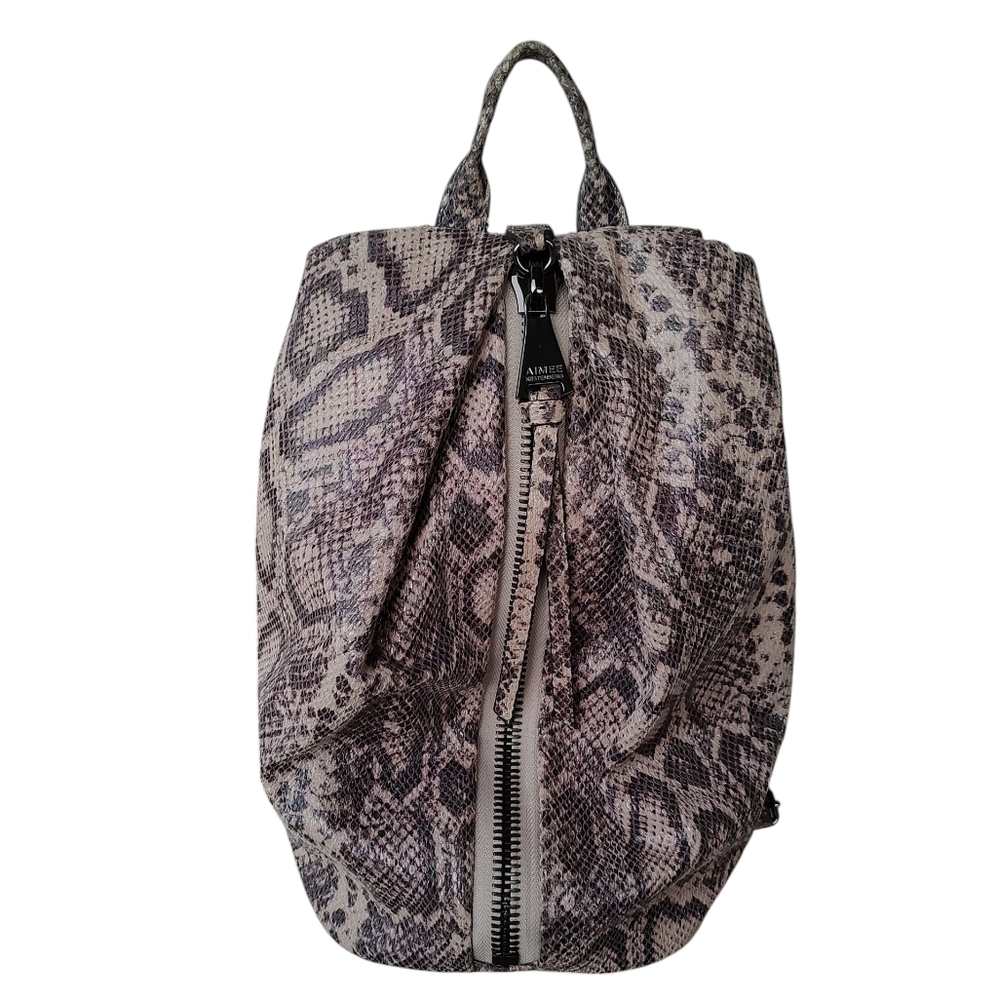 Aimee Kestenberg Snakeskin-Print Backpack in Taupe and Gray